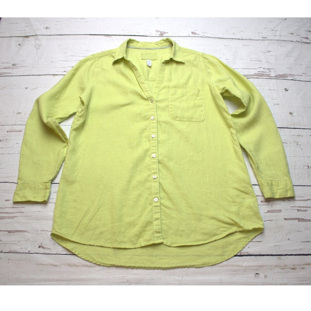 Sigrid Olsen 100% Linen Button Up Shirt Lime Green S Coastal - Picture 2 of 7